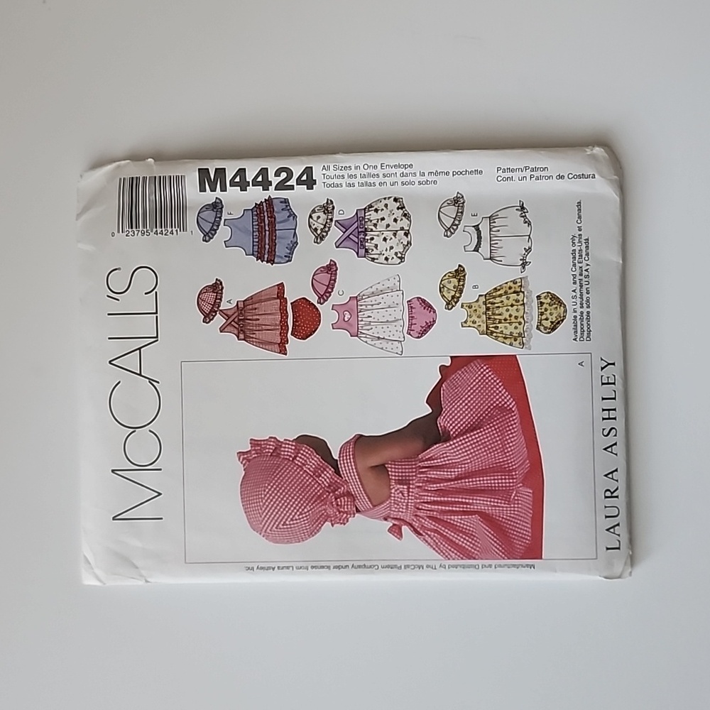 McCall’s x Laura Ashley Infant Baby Romper Hat Sewing Pattern Sz. SM-XL UNCUT